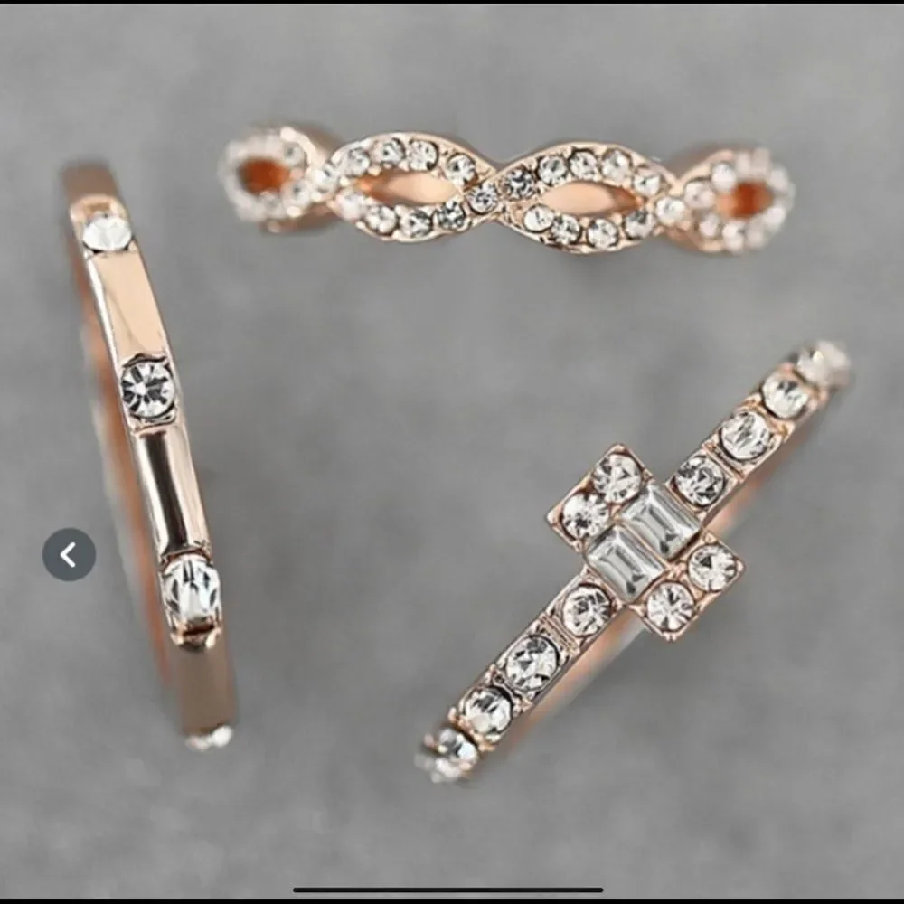 3pc ROSE GOLD PLATED Stackable Crystal Ring Set - Picture 4 of 6